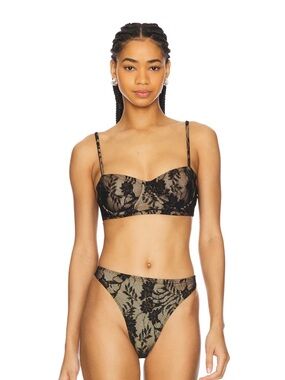 NWT Norma Kamali Black Lace-Overlay Bikini Set on Gold
